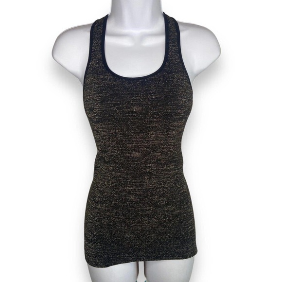 Free People Tops - Intimately Free People XS/S Stretch Knit Racerback Tank Top Black Gold Metallic